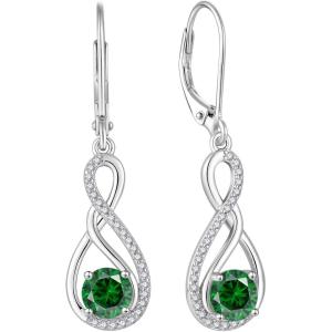 imageInfinity Dangle Earrings for Women 925 Sterling Silver Leverback Drop Earrings with Birthstone Jewelry Gifts for Women Mom Her Wife05 May  Emerald