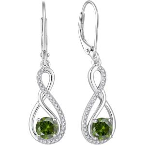 imageInfinity Dangle Earrings for Women 925 Sterling Silver Leverback Drop Earrings with Birthstone Jewelry Gifts for Women Mom Her Wife08 August  Peridot