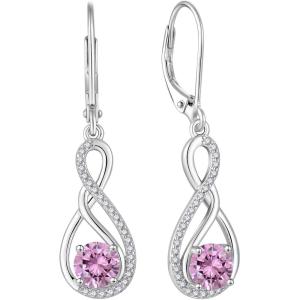 imageInfinity Dangle Earrings for Women 925 Sterling Silver Leverback Drop Earrings with Birthstone Jewelry Gifts for Women Mom Her Wife10 October  Pink Tourmaline