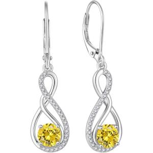 imageInfinity Dangle Earrings for Women 925 Sterling Silver Leverback Drop Earrings with Birthstone Jewelry Gifts for Women Mom Her Wife11 November  Citrine