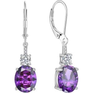 imageOval Dangle Drop Earrings for Women 925 Sterling Silver Leverback Earrings Birthstone Jewelry Gifts for Her02 February  Amethyst