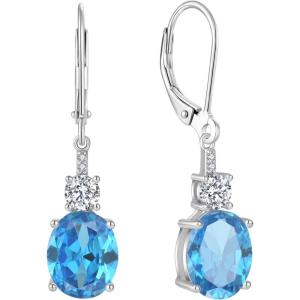 imageOval Dangle Drop Earrings for Women 925 Sterling Silver Leverback Earrings Birthstone Jewelry Gifts for Her03 March  Aquamarine