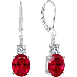 imageOval Dangle Drop Earrings for Women 925 Sterling Silver Leverback Earrings Birthstone Jewelry Gifts for Her07 July  Ruby