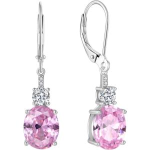 imageOval Dangle Drop Earrings for Women 925 Sterling Silver Leverback Earrings Birthstone Jewelry Gifts for Her10 October  Pink Tourmaline