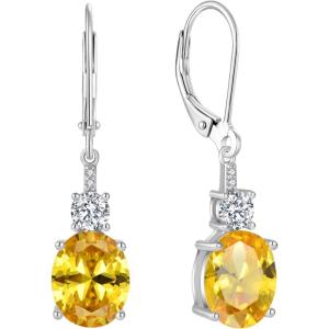 imageOval Dangle Drop Earrings for Women 925 Sterling Silver Leverback Earrings Birthstone Jewelry Gifts for Her11 November  Citrine