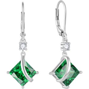 imageSquare Princess Cut Drop Dangle Earrings 925 Sterling Silver Solitaire Leverback Earrings Birthstone Jewelry Gifts for Women05 May  Emerald