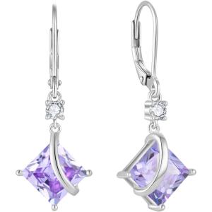 imageSquare Princess Cut Drop Dangle Earrings 925 Sterling Silver Solitaire Leverback Earrings Birthstone Jewelry Gifts for Women06 June  Alexandrite