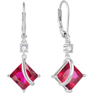 imageSquare Princess Cut Drop Dangle Earrings 925 Sterling Silver Solitaire Leverback Earrings Birthstone Jewelry Gifts for Women07 July  Ruby