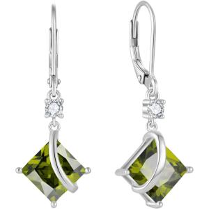 imageSquare Princess Cut Drop Dangle Earrings 925 Sterling Silver Solitaire Leverback Earrings Birthstone Jewelry Gifts for Women08 August  Peridot