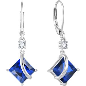 imageSquare Princess Cut Drop Dangle Earrings 925 Sterling Silver Solitaire Leverback Earrings Birthstone Jewelry Gifts for Women09 September  Sapphire