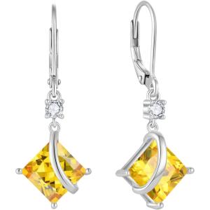 imageSquare Princess Cut Drop Dangle Earrings 925 Sterling Silver Solitaire Leverback Earrings Birthstone Jewelry Gifts for Women11 November  Citrine
