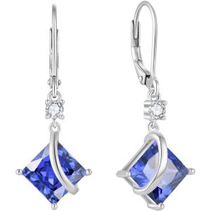 imageSquare Princess Cut Drop Dangle Earrings 925 Sterling Silver Solitaire Leverback Earrings Birthstone Jewelry Gifts for Women12 December  Tanzanite