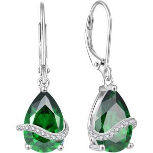 imageTeardrop Dangle Drop Earrings for Women 925 Sterling Silver Leverback Earrings Birthstone Jewelry Gifts for Her05 May  Emerald