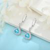 imageDangle Drop Earrings for Women 925 Sterling Silver Triangle Halo Leverback Earrings with Birthstone Jewelry for Her03 March  Aquamarine