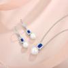 imagePearl Jewelry Set 925 Sterling Silver Sapphire Necklace Earrings Emerald Cut September Birthstone Jewelry Gifts for Her