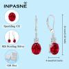 imageRuby Jewelry Set for Women 925 Sterling Silver Oval Cut Necklace Dangle Drop Leverback Earrings July Birthstone Jewelry for Her