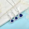 imageTriangle Jewelry Set for Women 925 Sterling Silver Halo Sapphire Necklace Dangle Drop Leverback Earrings September Birthstone Jewelry for Her