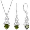 imageInfinity Celtic Knot Jewelry Set for Women 925 Sterling Silver Irish Necklace Peridot Dangle Drop Leverback Earrings August Birthstone Jewelry Gifts for Mom