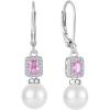 imagePearl Drop Earrings Dangling 925 Sterling Silver Emerald Cut Leverback Earrings Birthstone Jewelry for Women10 October  Pink Tourmaline