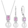 imagePearl Jewelry Set 925 Sterling Silver Pink Tourmaline Necklace Earrings Emerald Cut October Birthstone Jewelry Gifts for Her