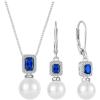 imagePearl Jewelry Set 925 Sterling Silver Sapphire Necklace Earrings Emerald Cut September Birthstone Jewelry Gifts for Her