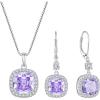 imagePrincess Cut Jewelry Set for Women 925 Sterling Silver Alexandrite June Birthstone Necklace Halo Dangle Drop Leverback Earrings Jewelry Gifts for Her