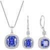 imagePrincess Cut Jewelry Set for Women 925 Sterling Silver Tanzanite December Birthstone Necklace Halo Dangle Drop Leverback Earrings Jewelry Gifts for Her