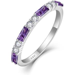image925 Sterling Silver Eternity Birthstone Ring for Women Stackable Baguette Gemstone Ring for Her Size 51003 February  Amethyst