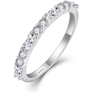 image925 Sterling Silver Eternity Birthstone Ring for Women Stackable Baguette Gemstone Ring for Her Size 51004 April  Simulated Diamond