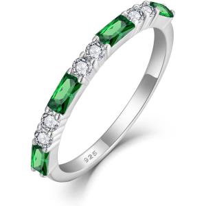image925 Sterling Silver Eternity Birthstone Ring for Women Stackable Baguette Gemstone Ring for Her Size 51005 May  Emerald