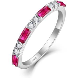 image925 Sterling Silver Eternity Birthstone Ring for Women Stackable Baguette Gemstone Ring for Her Size 51007 July  Ruby