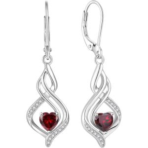 imageDangle Drop Earrings for Women 925 Sterling Silver Infinity Leverback Earrings with Birthstone Twisted Jewelry Gifts for Her01 January  Garnet