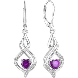 imageDangle Drop Earrings for Women 925 Sterling Silver Infinity Leverback Earrings with Birthstone Twisted Jewelry Gifts for Her02 February  Amethyst
