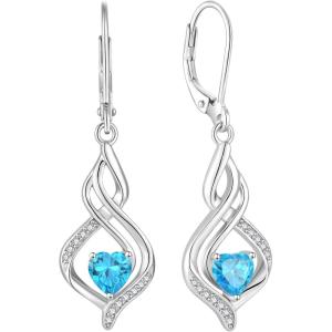 imageDangle Drop Earrings for Women 925 Sterling Silver Infinity Leverback Earrings with Birthstone Twisted Jewelry Gifts for Her03 March  Aquamarine