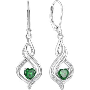 imageDangle Drop Earrings for Women 925 Sterling Silver Infinity Leverback Earrings with Birthstone Twisted Jewelry Gifts for Her05 May  Emerald
