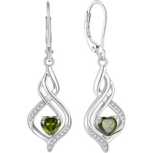 imageDangle Drop Earrings for Women 925 Sterling Silver Infinity Leverback Earrings with Birthstone Twisted Jewelry Gifts for Her08 August  Peridot