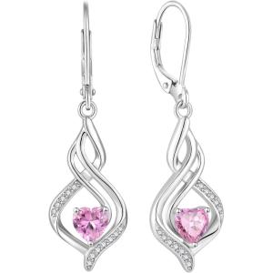 imageDangle Drop Earrings for Women 925 Sterling Silver Infinity Leverback Earrings with Birthstone Twisted Jewelry Gifts for Her10 October  Pink Tourmaline