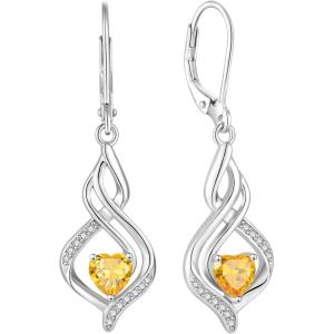 imageDangle Drop Earrings for Women 925 Sterling Silver Infinity Leverback Earrings with Birthstone Twisted Jewelry Gifts for Her11 November  Citrine