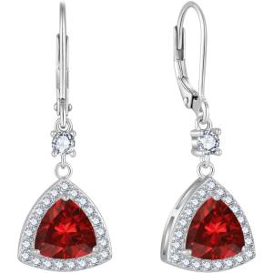 imageDangle Drop Earrings for Women 925 Sterling Silver Triangle Halo Leverback Earrings with Birthstone Jewelry for Her01 January  Garnet