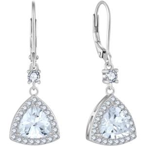 imageDangle Drop Earrings for Women 925 Sterling Silver Triangle Halo Leverback Earrings with Birthstone Jewelry for Her04 April  Simulated Diamond