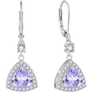 imageDangle Drop Earrings for Women 925 Sterling Silver Triangle Halo Leverback Earrings with Birthstone Jewelry for Her06 June  Alexandrite