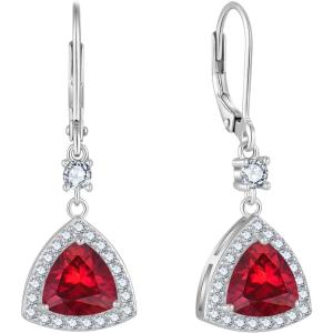 imageDangle Drop Earrings for Women 925 Sterling Silver Triangle Halo Leverback Earrings with Birthstone Jewelry for Her07 July  Ruby