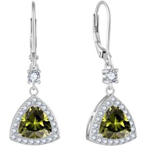 imageDangle Drop Earrings for Women 925 Sterling Silver Triangle Halo Leverback Earrings with Birthstone Jewelry for Her08 August  Peridot