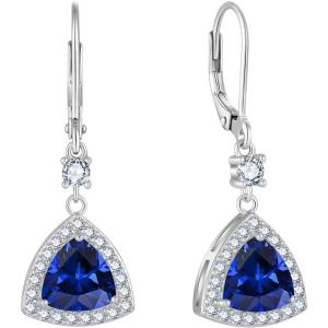 imageDangle Drop Earrings for Women 925 Sterling Silver Triangle Halo Leverback Earrings with Birthstone Jewelry for Her09 September  Sapphire