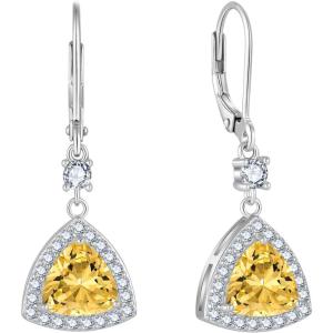 imageDangle Drop Earrings for Women 925 Sterling Silver Triangle Halo Leverback Earrings with Birthstone Jewelry for Her11 November  Citrine