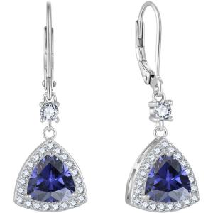 imageDangle Drop Earrings for Women 925 Sterling Silver Triangle Halo Leverback Earrings with Birthstone Jewelry for Her12 December  Tanzanite