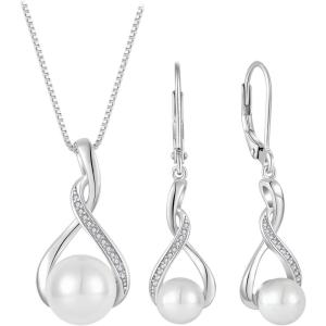 imageFreshwater Pearl Necklace and Earrings Set for Women 925 Sterling Silver Pearl Jewelry Gifts for Her