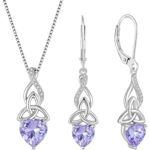 imageInfinity Celtic Knot Jewelry Set for Women 925 Sterling Silver Irish Necklace Alexandrite Dangle Drop Leverback Earrings June Birthstone Jewelry Gifts for Mom