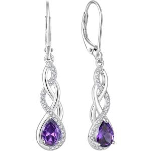 imageLeverback Earrings 925 Sterling Silver Infinity Dangle Drop Earrings Birthstone Earrings Twisted Jewelry Gifts for Women02 February  Amethyst