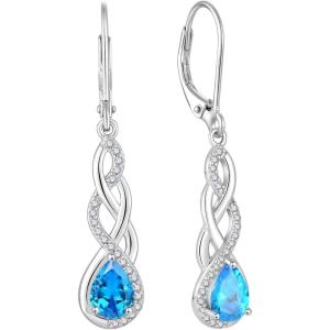 imageLeverback Earrings 925 Sterling Silver Infinity Dangle Drop Earrings Birthstone Earrings Twisted Jewelry Gifts for Women03 March  Aquamarine